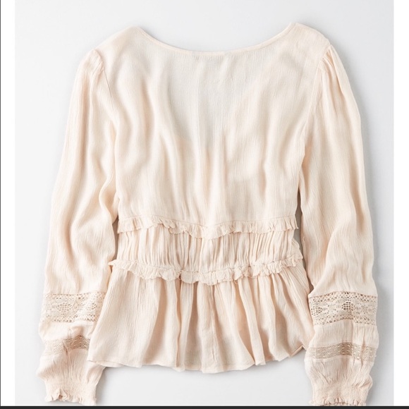 American Eagle Lacey Ruffle Waist Blouse - Boho - Picture 5 of 8